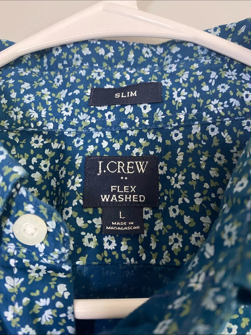 J Crew Slim Fit Flex Washed Shirt Mens Large Blue Floral Long Sleeve Button Down